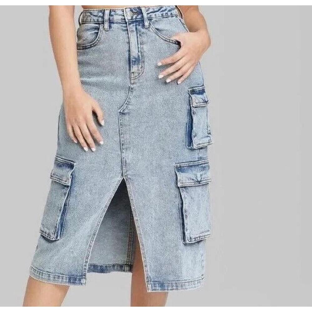 Wild Fable | Denim Cargo Midi Skirt | New With Tags | Size XS